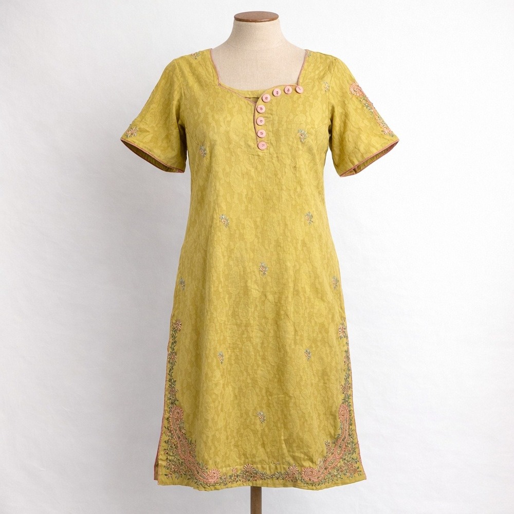 Yellow Embroidered Short-Sleeve Dress Kurta Haldi